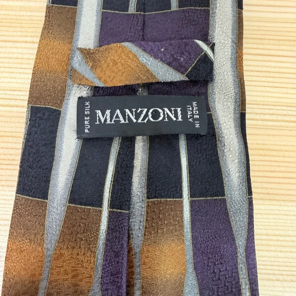 MANZONI Italy Silk Tie Men Abstract‎ Geometric Pattern Retro Necktie Handmade
